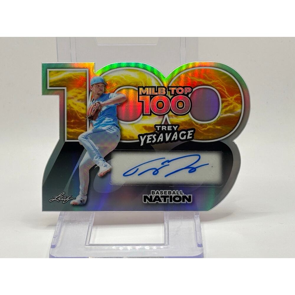 2025 Leaf Baseball Nation Trey Yesavage Top 100 Silver Auto 14/15 SP Blue Jays
